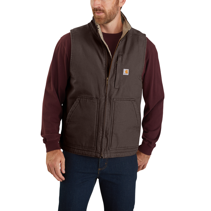 Carhartt Loose Fit Washed Duck Sherpa Lined Mock Neck Vest Dark Brown