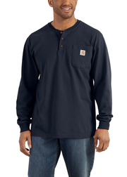 Navy Blue Long Sleeve Henley T Shirt With Pocket