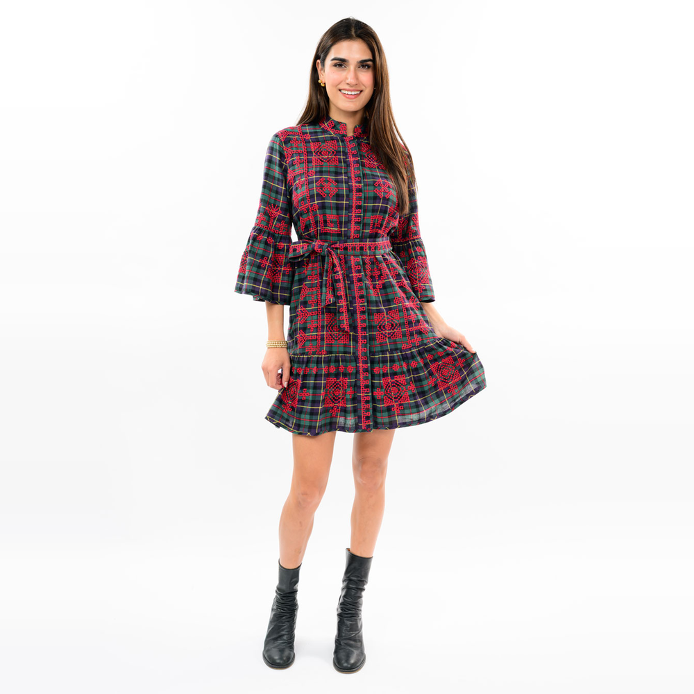 Ivy Jane Tartan Cross Stitch Embroidered Dress_IVY JANE_73701